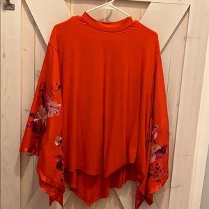 Free People *RED* Floral Bell Sleeve Top